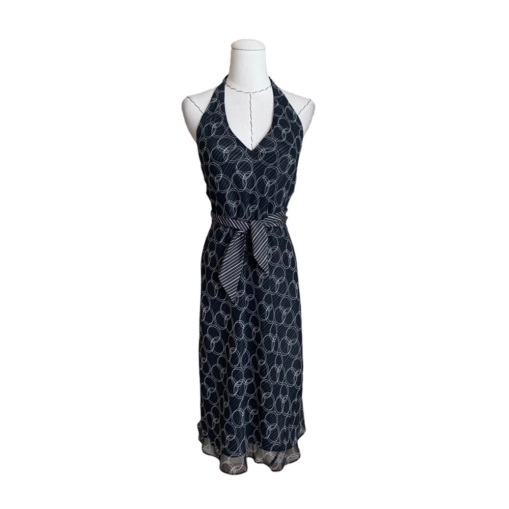 Vintage 90s Laundry Graphic OpArt Print Halter Dress sz 2 XS